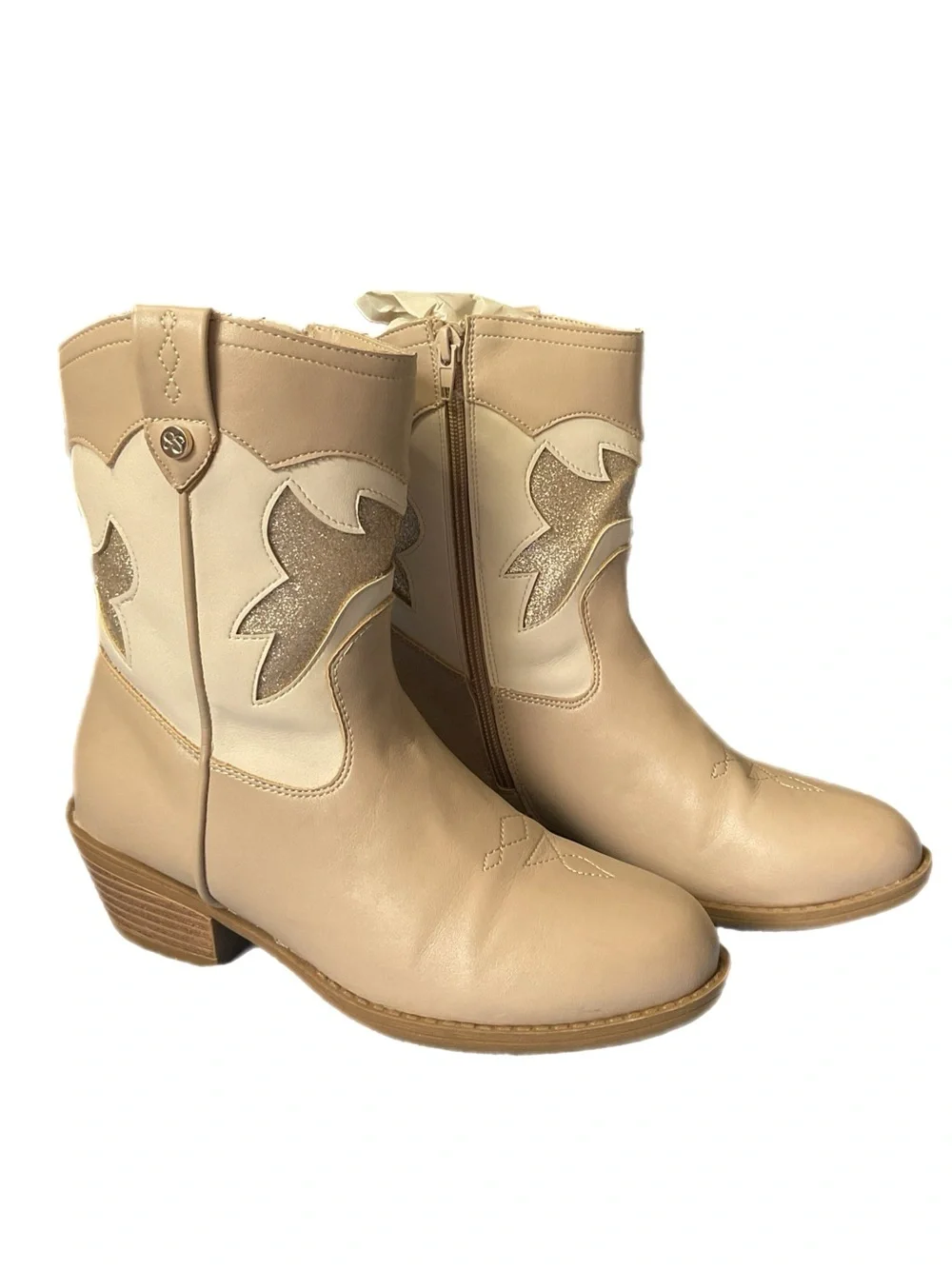 Jessica Simpson Big Girls Sz 5 Western Cowgirl Boot Side Zip Block Heel JES775FF